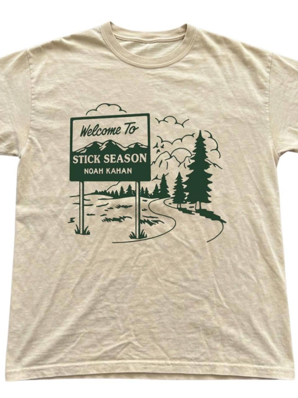 "Stick Season" Graphic Tee - Cream with Dark Green Print